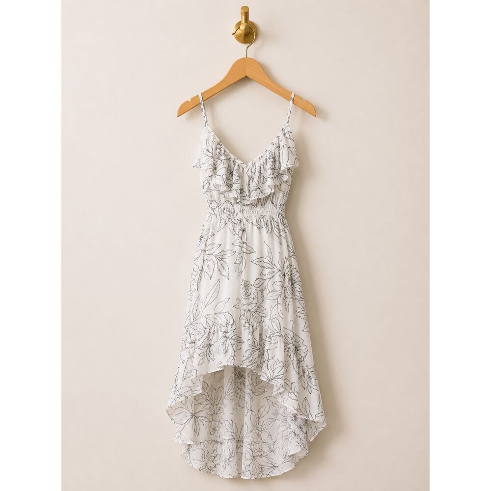 Heart Soul Flowy SZ XS White & Blk Floral Dress Hi-Low Feminine Lightweight